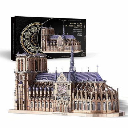 Piececool  3D Metal Puzzle Notre Dame Cathedral Paris Model – 382 Pieces – Level 5 Difficulty – Stainless Steel DIY Architecture Model Kit- Age16+