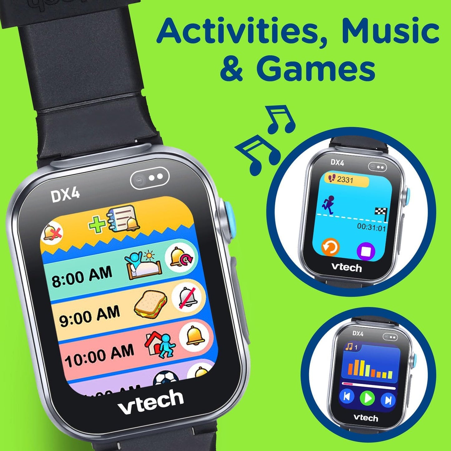 VTech KidiZoom Smartwatch DX4, Black | Kids Smart Watch with Dual Cameras, Games, Music Player, Activity Tracker, Photo & Video Recorder | Educational Smartwatch