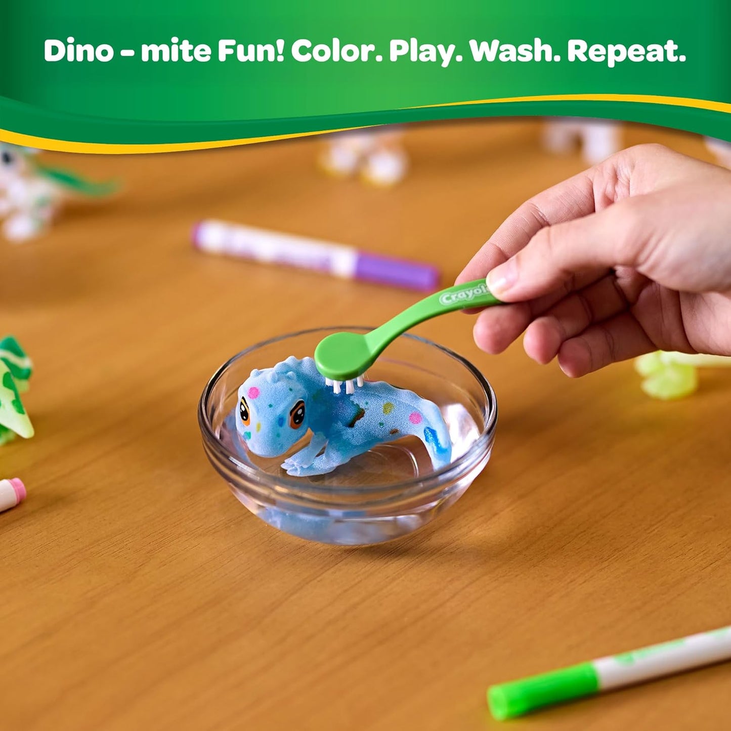 Crayola Scribble Scrubbie Dino Pets Coloring Playset with Washable Markers & Scrub Brush – Reusable Colour & Wash Dinosaur Toy for Kids (4+ Years)