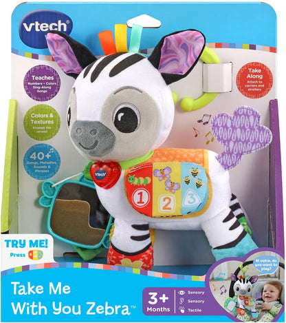 VTech Take Me with You Zebra | Interactive Musical Plush Zebra Toy with Mirror, Lights, Sounds & Sensory Activities