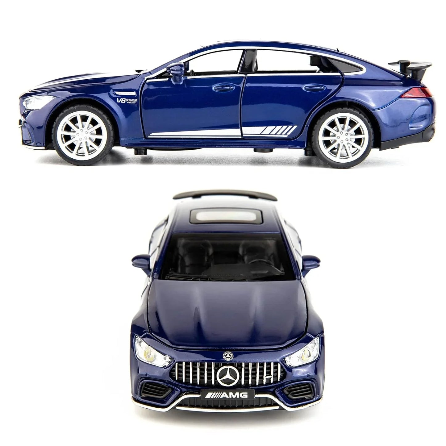1:32 Mercedes-AMG GT63 Die-Cast Metal Toy Car – Pull Back Model with Openable Doors, Light & Sound (Blue) - Jaiman Toys