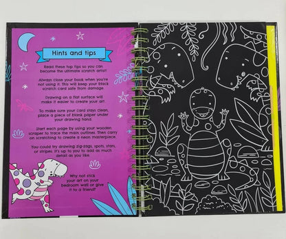 Dinosaur Scratch Art Activity Book for Kids –  Scratch Pages, Colouring Sheets, Stylus & Bonus Story