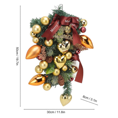 Luxury Christmas Wall Hanging Centerpiece with Golden Hearts & Ornaments | Pinecone & Bauble Decorative Arrangement – Holiday Home Décor