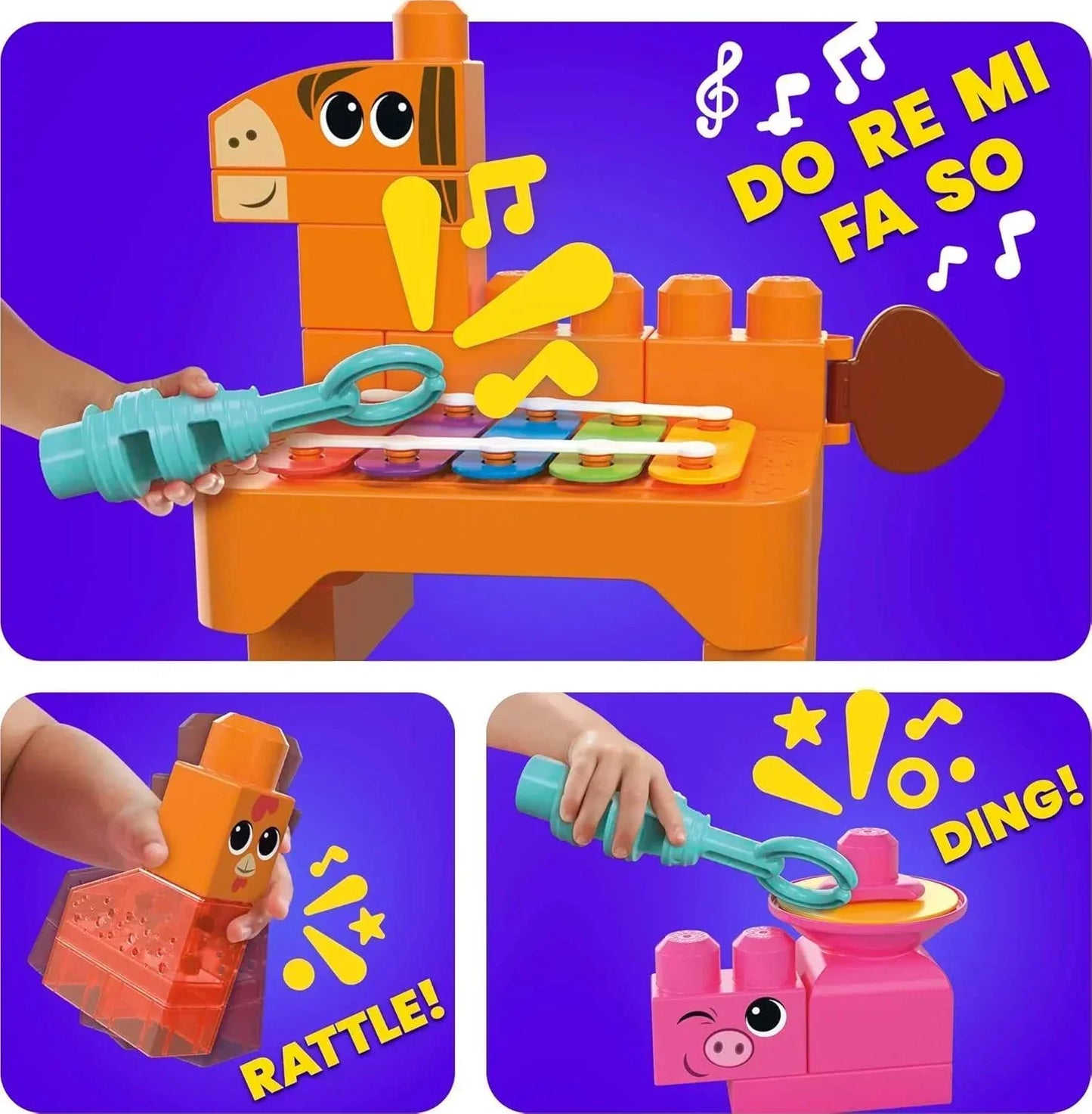 MEGA BLOKS Fisher Price Musical Farm Band Sensory Block Toy (45 Pieces) for Toddler - Jaiman Toys