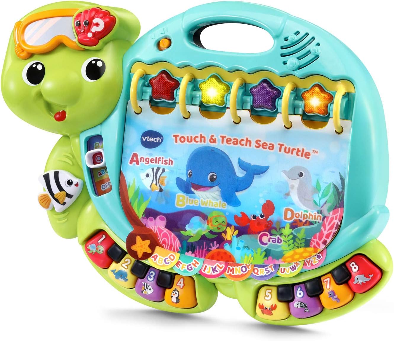 VTech Touch and Teach Sea Turtle Interactive Learning Book, Green | Educational Alphabet, Animal & Piano Toy with Lights, Sounds and Music for Toddlers