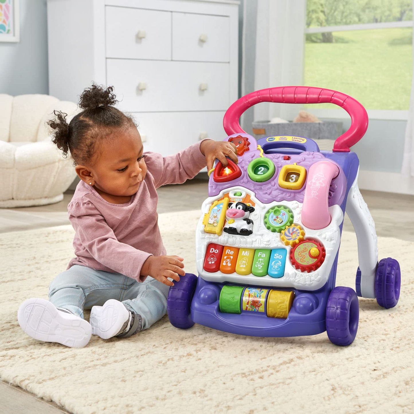 VTech Sit-to-Stand Learning Walker Interactive Baby Activity Walker with Removable Learning Center, Lights, Sounds, Music & Educational Activities | Early Learning Push Walker for Babies & Toddlers | Lavender