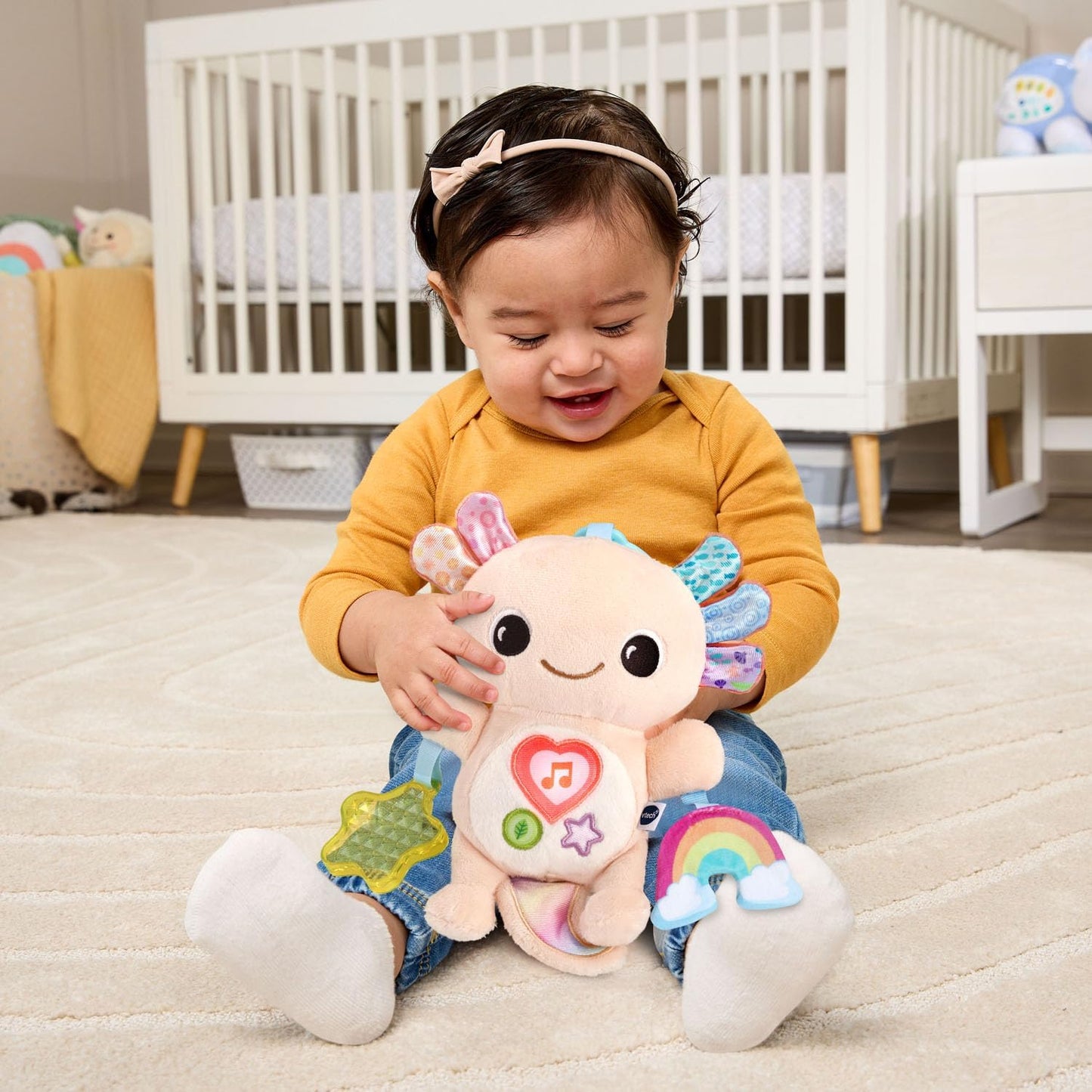 VTech Baby Rainbow the Cuddle Creature Musical Crib Hanging Toy with Lights, Sounds, Textures & Sensory Activities | Soft Plush Baby Toy