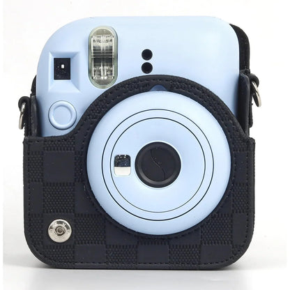 Checkmate Style – Chess Board PU Leather Camera Case for Instax Mini 12 with Adjustable Strap - Black - Jaiman Toys