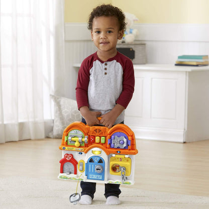 VTech Latches & Doors Busy Board, Multicolor | Interactive Montessori Learning Activity Board with Locks, Keys, Lights, Music & Educational Games for Toddlers
