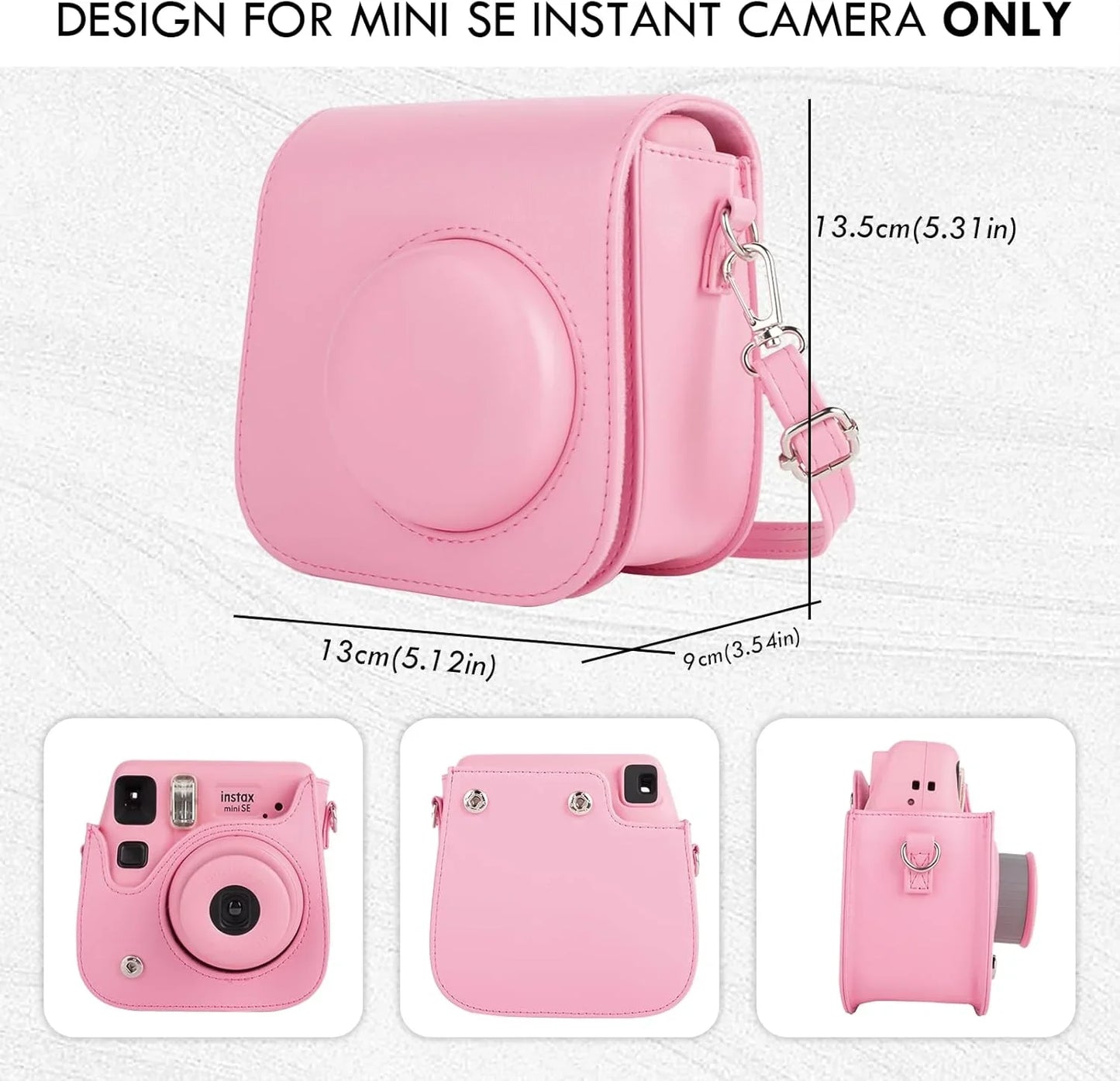 PU Leather Camera Case for Instax Mini SE – Protective Pouch with Adjustable Shoulder Strap - Pink - Jaiman Toys