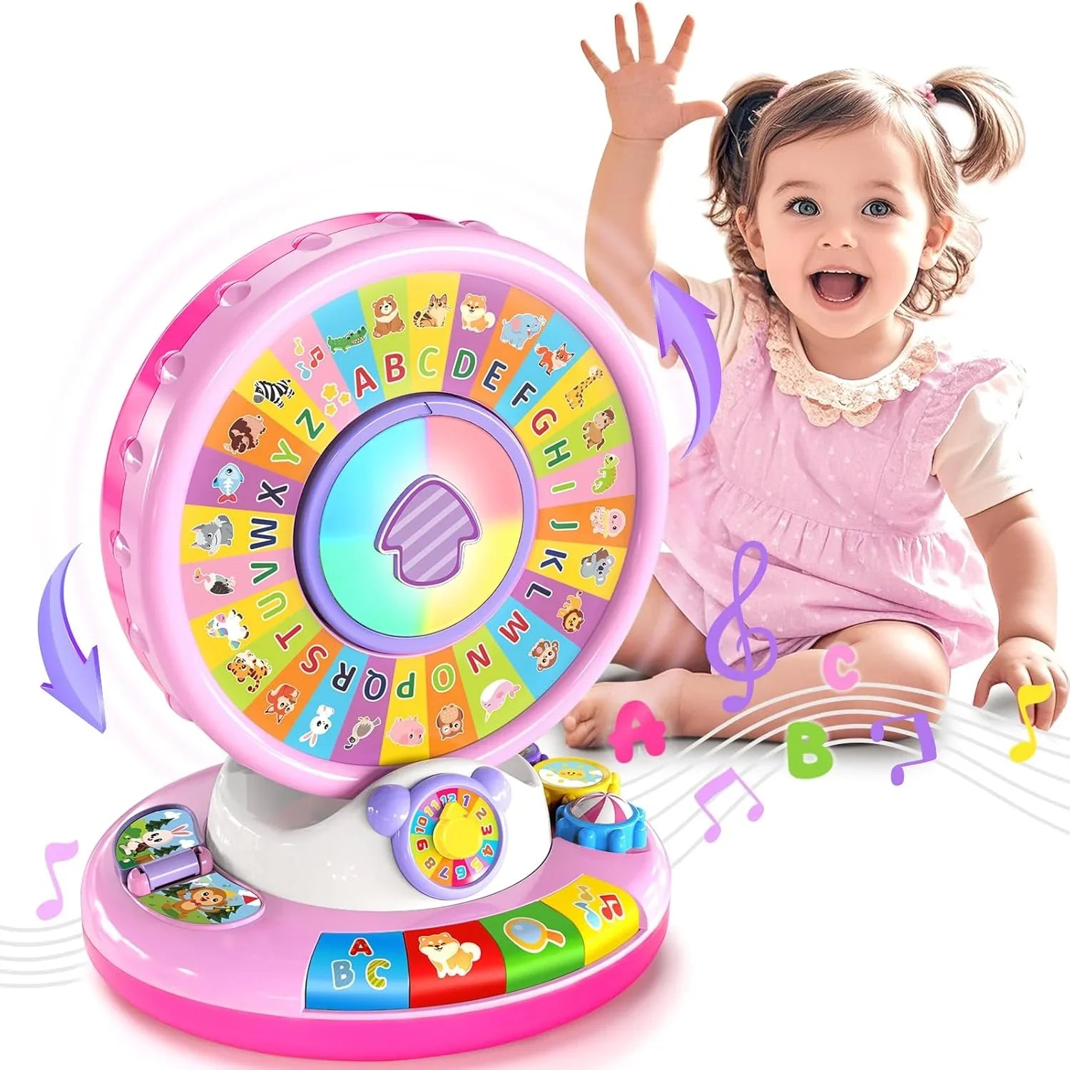 Musical Spin & Sing Alphabet Zoo Infant Toys – Interactive Learning Toy for Toddlers Ages 6–18 Months | Educational Gift for Baby Boys & Girls (1–3 Years) - Pink - Jaiman Toys
