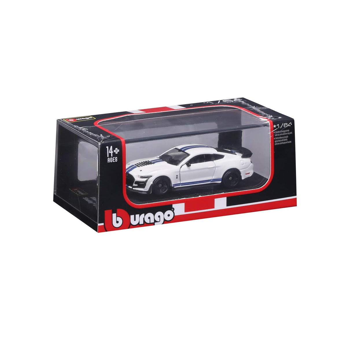 Bburago 1:64 2020 Ford Mustang Shelby GT500 Die-Cast Model Car | Metal Collectible Sports Car with Display Stand – White, Ages 14+