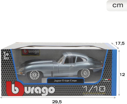 Bburago 1:18 Jaguar E-Type 1961 Coupe Die-Cast Model Car – Metallic Blue Classic Collectible