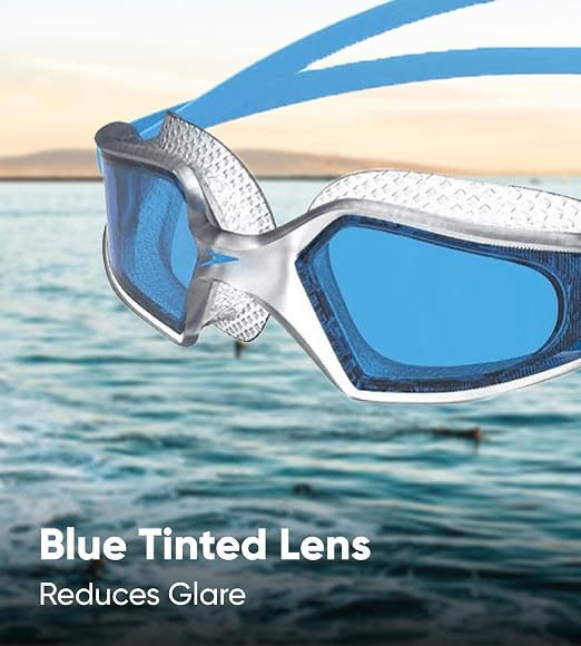 Speedo Hydropulse Unisex Adult Tint-Lens Swimming Goggles with Anti-Fog, 100% UV Protection and Adjustable Double Strap – Clear & Blue