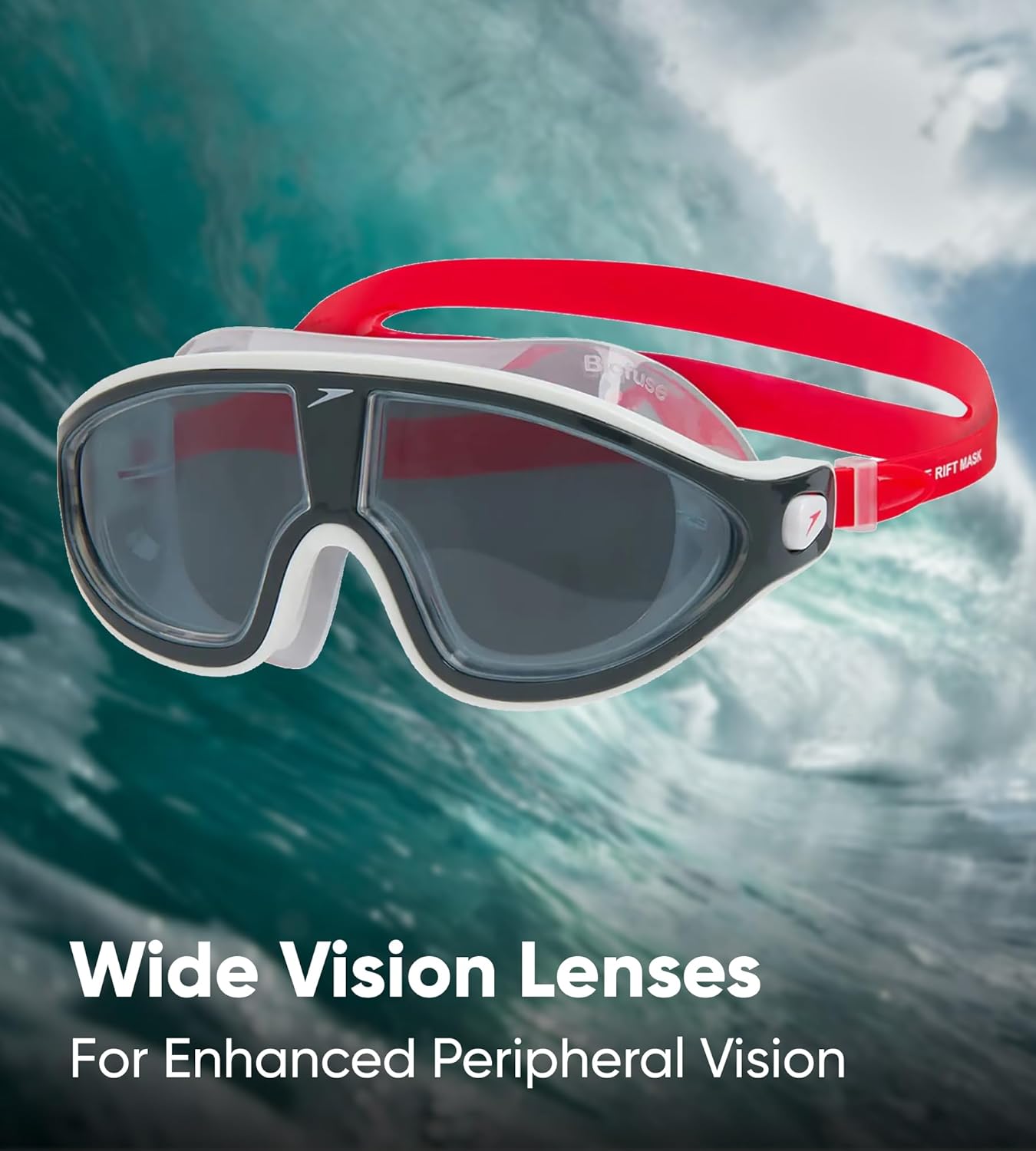 Speedo Rift Smoke Lens Swim Goggles – Unisex Adult Anti-Fog UV Protection Biofuse Wide Vision Swimming Mask