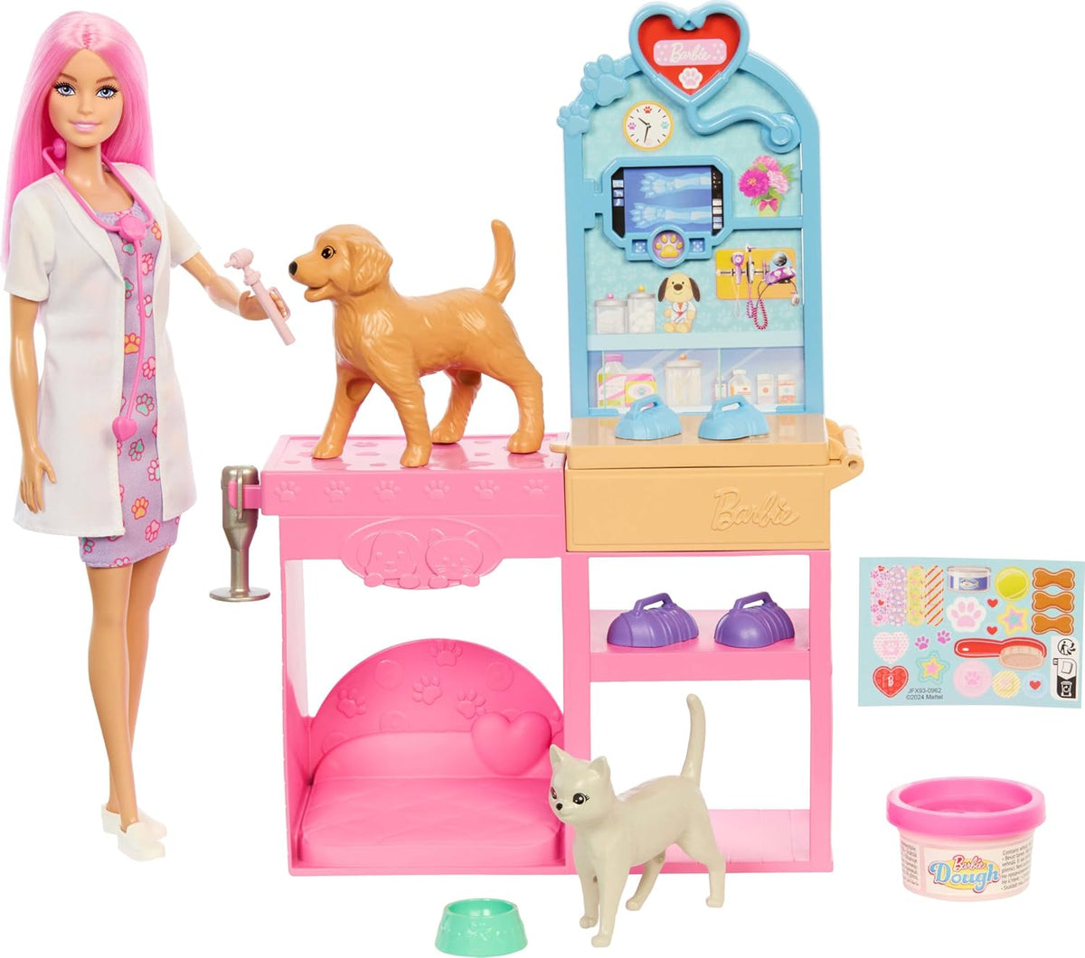 Barbie Fast Cast Veterinarian Clinic Playset | Pet Vet Doll with Dog, Cat & Dough Cast Feature