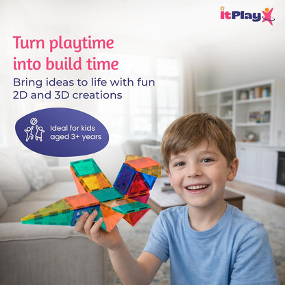 ItPlay Magnetic Tiles 59 Pieces Set for Kids | STEM Educational Magnetic Building Blocks Construction Toy