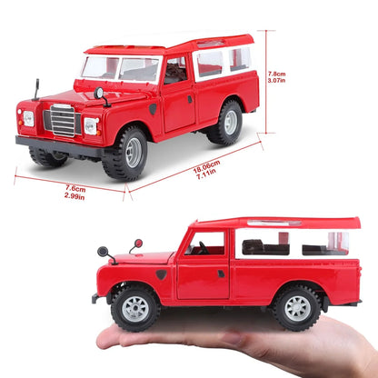 Bburago 1:24 Scale Die-Cast Land Rover Series II – Red with White Roof - Jaiman Toys