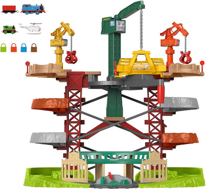 Thomas & Friends Multi-Level Toy Track Set, Trains & Cranes Super Tower, 2.5 Ft Tall with 3 Characters for Preschool Kids Ages 3+ Years - GXH09