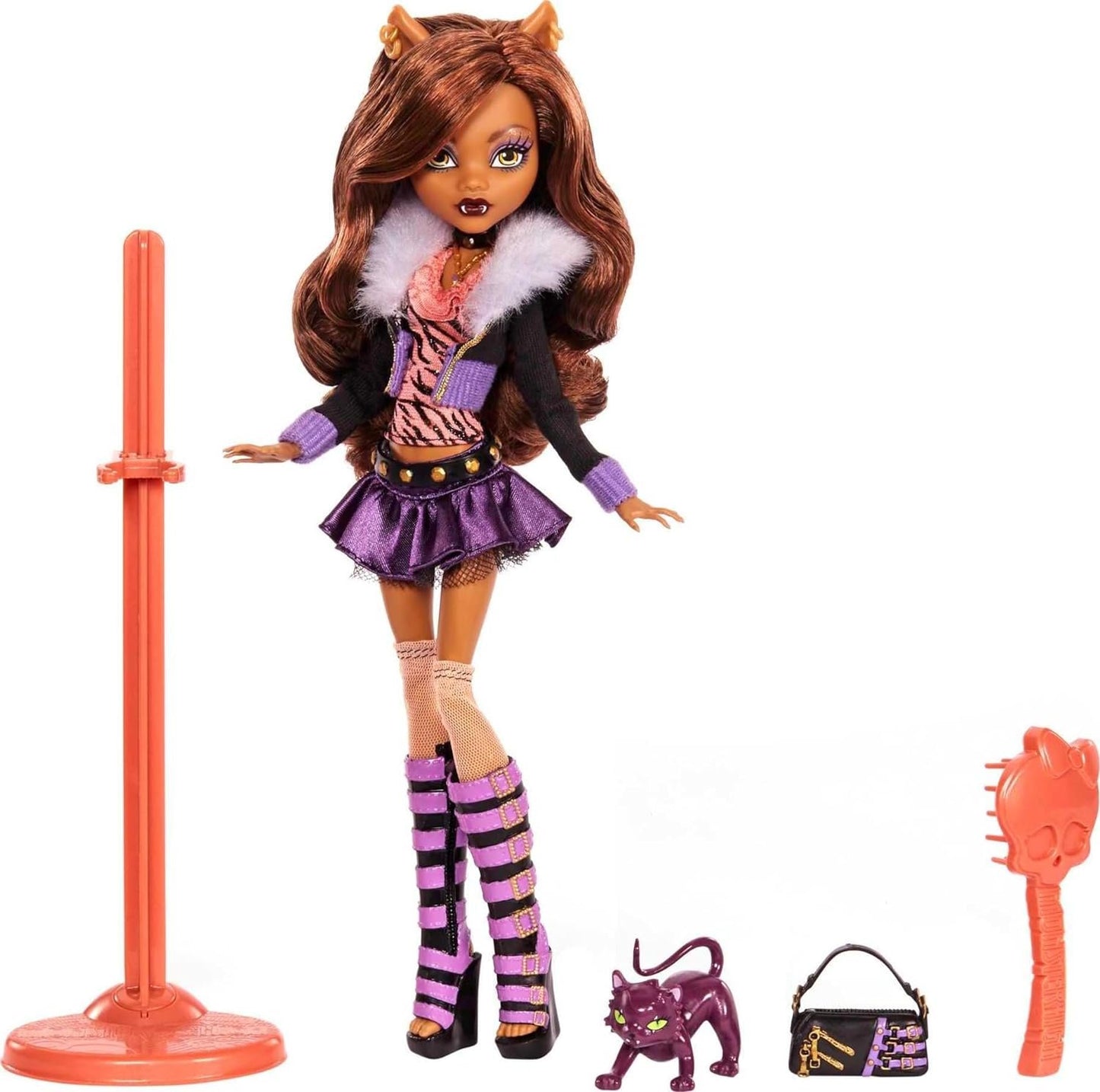 Monster High Clawdeen Wolf Reproduction Doll (10.5 in) Wearing Original Fashion &amp; Shoes, with Pet, Doll Stand &amp; Accessories, Gift for Collectors