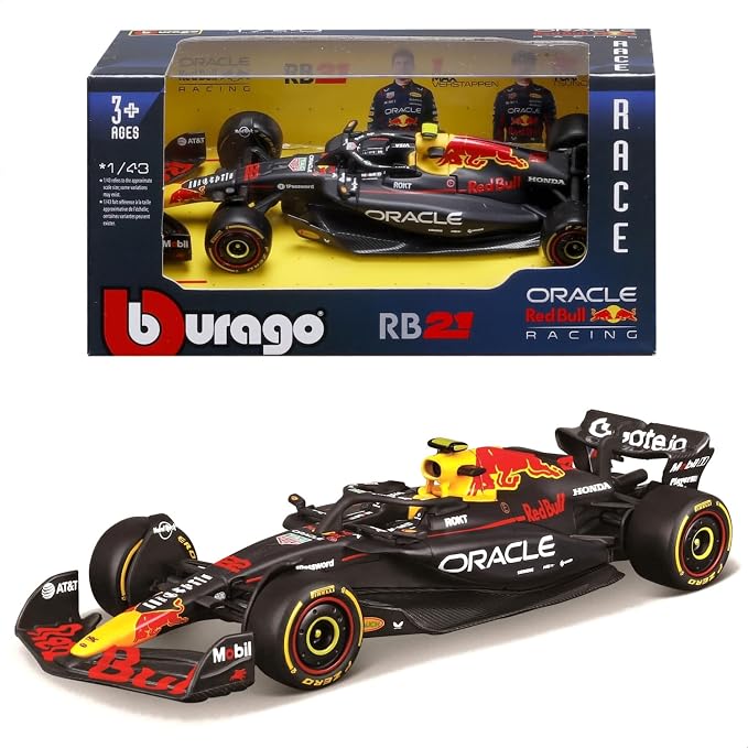 Bburago Oracle Red Bull Racing RB21 1:43 Scale Die-Cast Formula 1 Model Car | Premium Black F1 Racing Car with Authentic Team Livery & Display Box