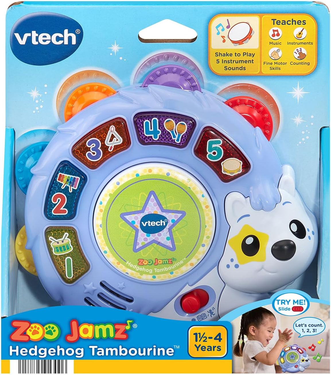 VTech Zoo Jamz Hedgehog Tambourine Interactive Musical Toy for Toddlers | Learning Instrument with Lights, Games & Songs