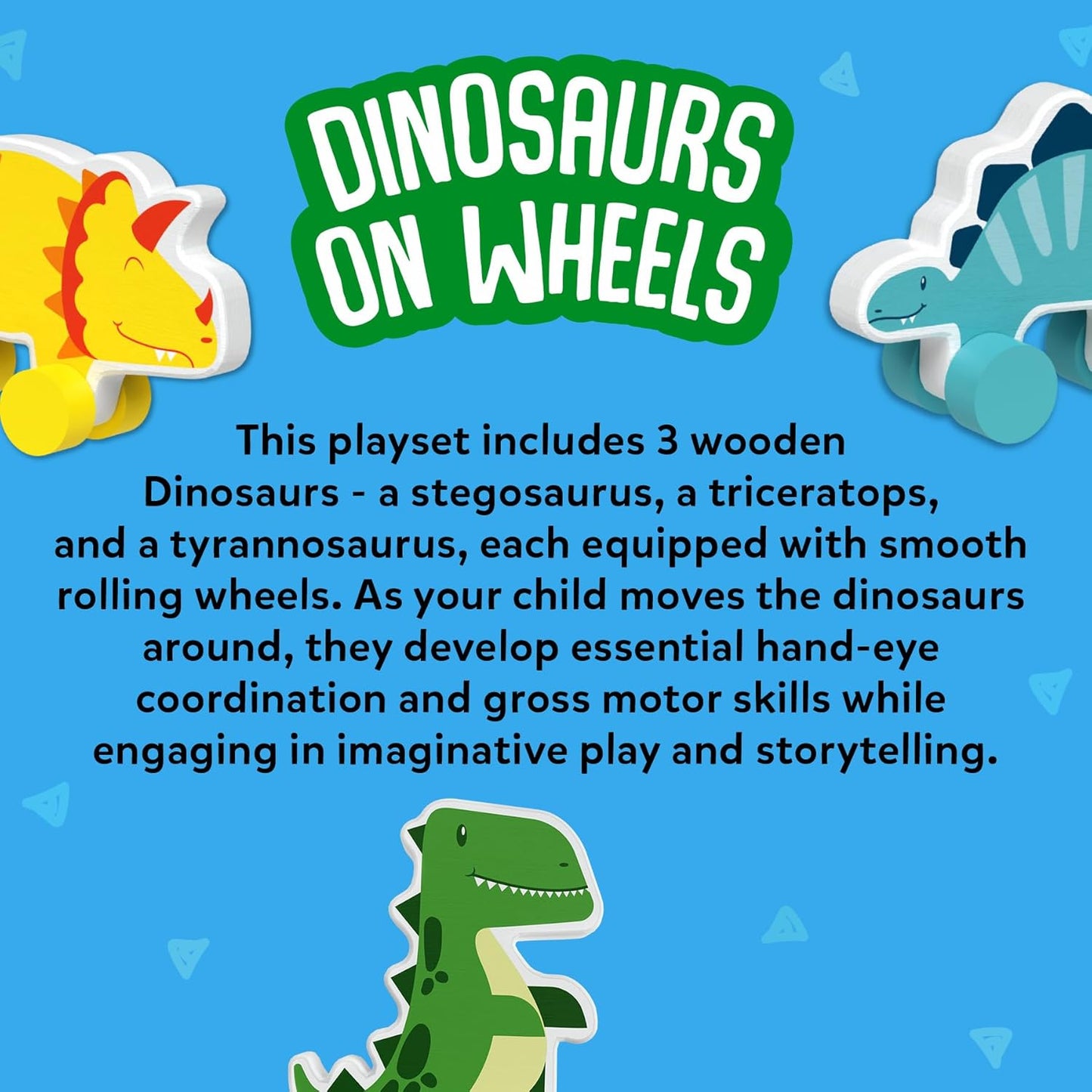 Skillmatics Wooden Dinosaur Toys on Wheels, Imaginative Play for Toddlers, Educational Gifts for Infants 9 Months to 3 Years