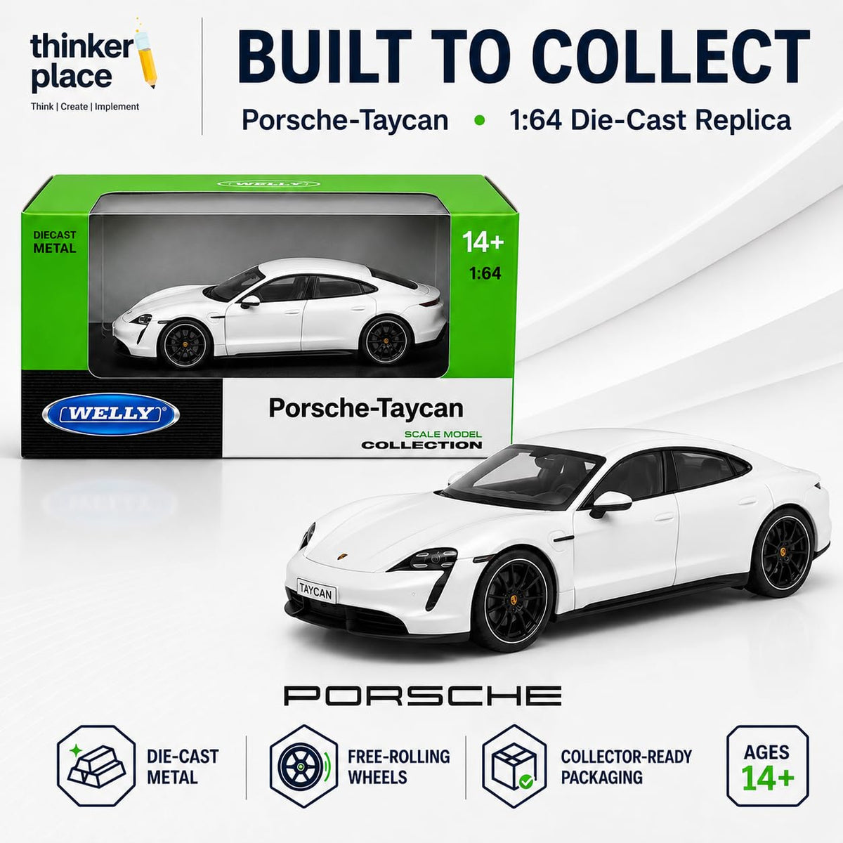 Welly 1:64 Porsche Taycan Turbo S Cream White Die-Cast Metal Model Car
