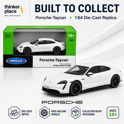 Welly 1:64 Porsche Taycan Turbo S Cream White Die-Cast Metal Model Car