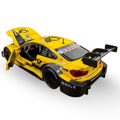 MSZ 1:24 Scale BMW M4 DTM Racing Diecast Model Car – Yellow Deutsche Post Edition, Metal Body Collectible with Detailed Interior, Opening Features & Display Model for Ages 14+