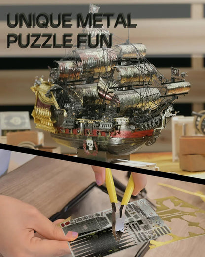 Piececool  3D Metal Puzzle The Queen Anne’s Revenge Pirate Ship (Large) – 439 Pieces – Level 5 Difficulty – Stainless Steel DIY Model Kit-Age16+