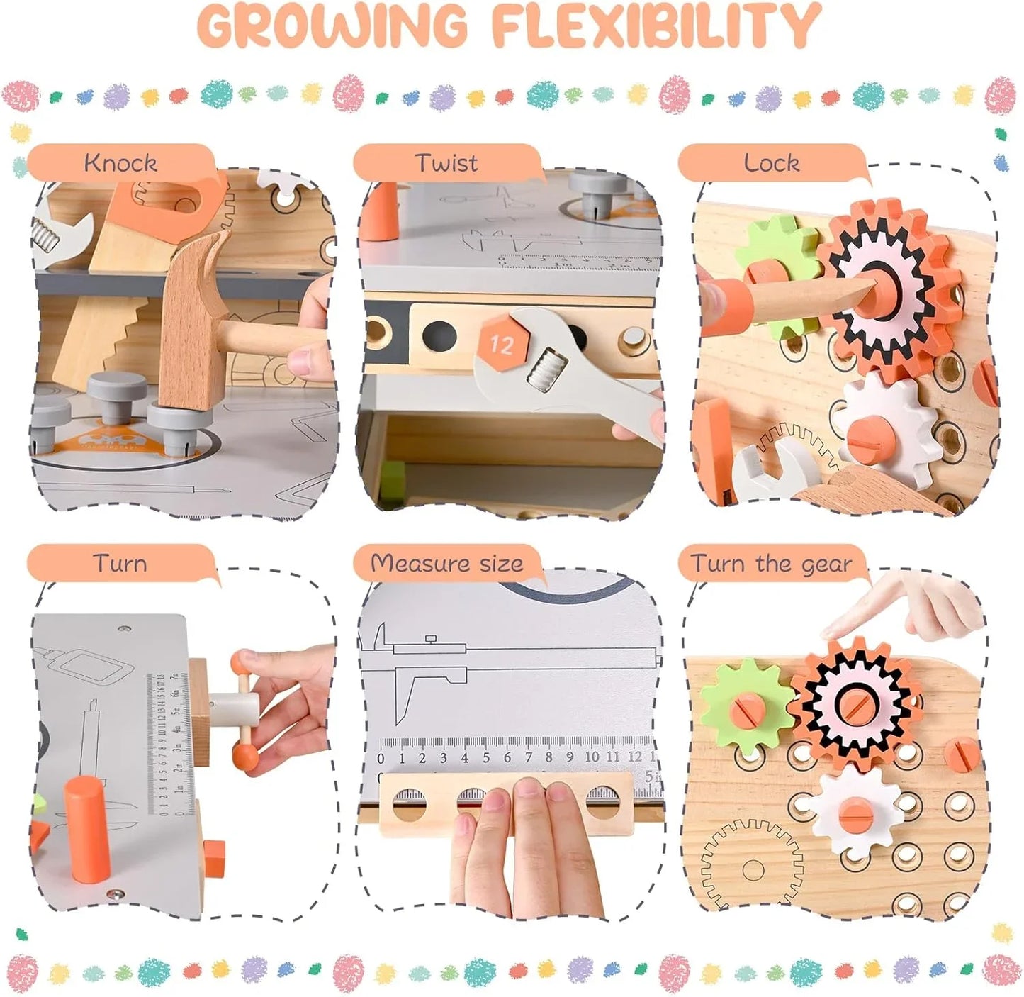 Junior Builders Wooden Tool Bench – Pretend Play Workstation with Tools for Kids, 3+ - Jaiman Toys