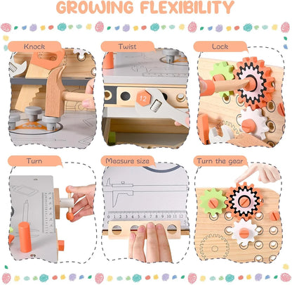 Junior Builders Wooden Tool Bench – Pretend Play Workstation with Tools for Kids, 3+ - Jaiman Toys