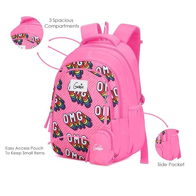 Genie School Bags OMG Kids Backpack – 15" Cute & Colorful Bag for Girls with Happy Pouch - Jaiman Toys