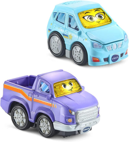 VTech Go! Go! Smart Wheels Family Adventure 2-Pack | Interactive SmartPoint Family Car & Pickup Truck with Lights, Sounds & Educational Phrases for Toddlers