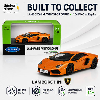 Welly 1:64 Lamborghini Aventador Coupe Metallic Orange Die-Cast Metal Model Car