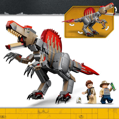 LEGO 77982 Jurassic World Spinosaurus Dinosaur Escape – 820-Piece Posable Dinosaur Playset with 2 Minifigures, Ages 9+