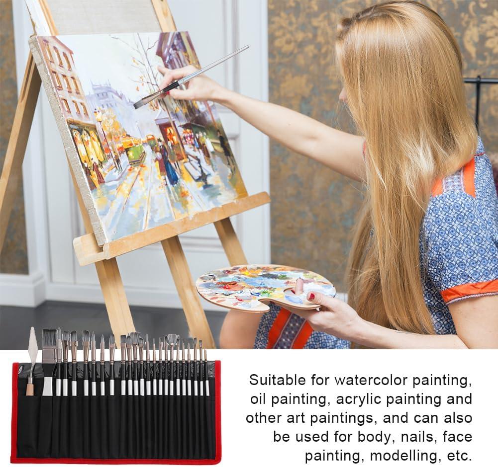 Artistry 24 Pcs Paint Brush Set, Acrylic Painting Brushes Kit with Knife Canvas Storage Bag, for Acrylic Oil Watercolor Gouache Painting Beginners - Jaiman Toys