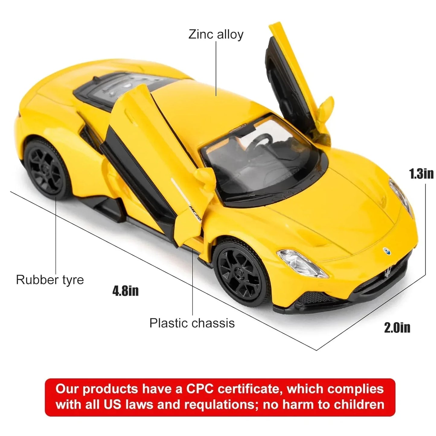 RMZ City 1:36 Maserati MC20 Die-Cast Car – Red | Openable Doors, Pull-Back Action