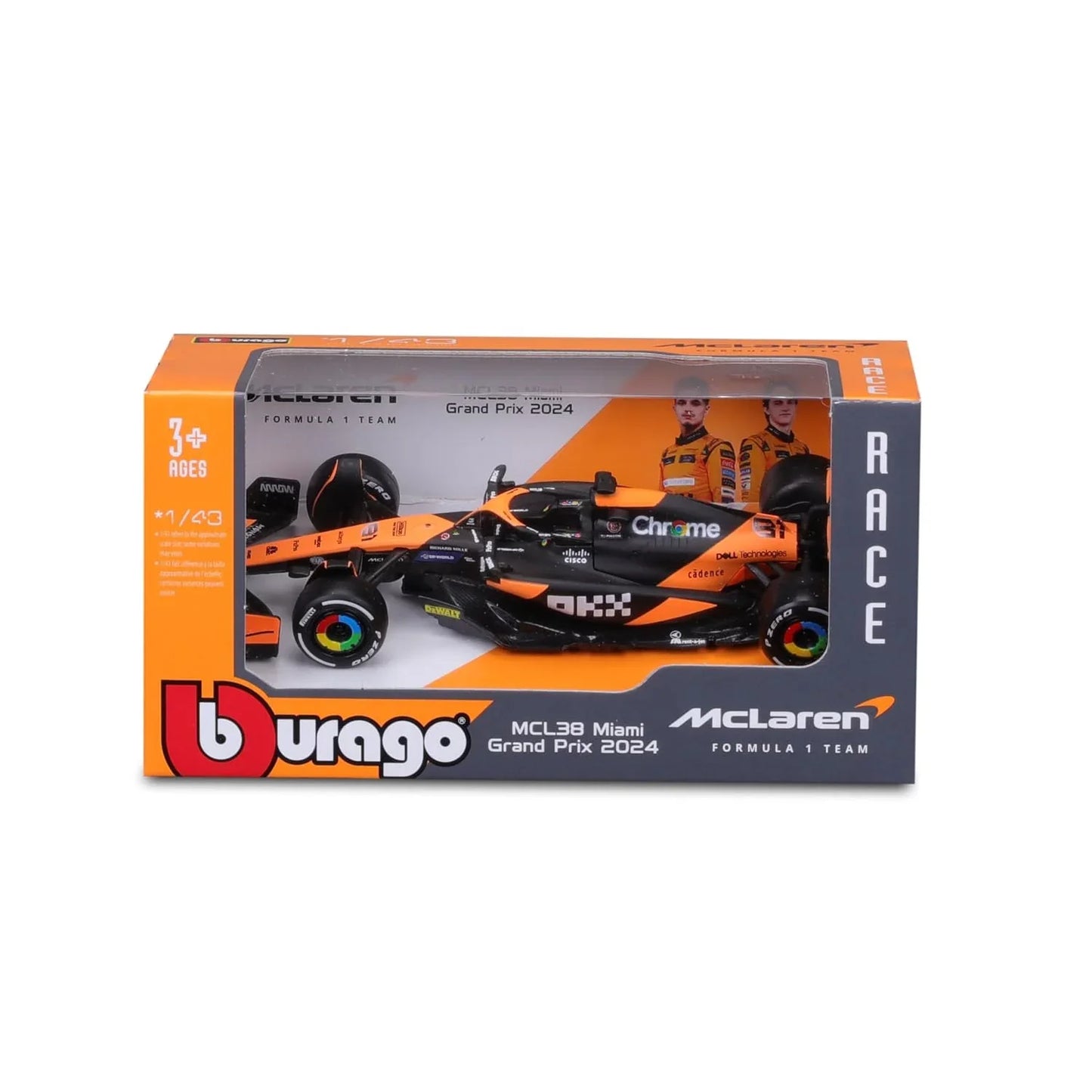 BBURAGO McLaren F1 MCL38 – Miami GP 2024 Special Edition | 1:43 Diecast Collectible Car - Jaiman Toys