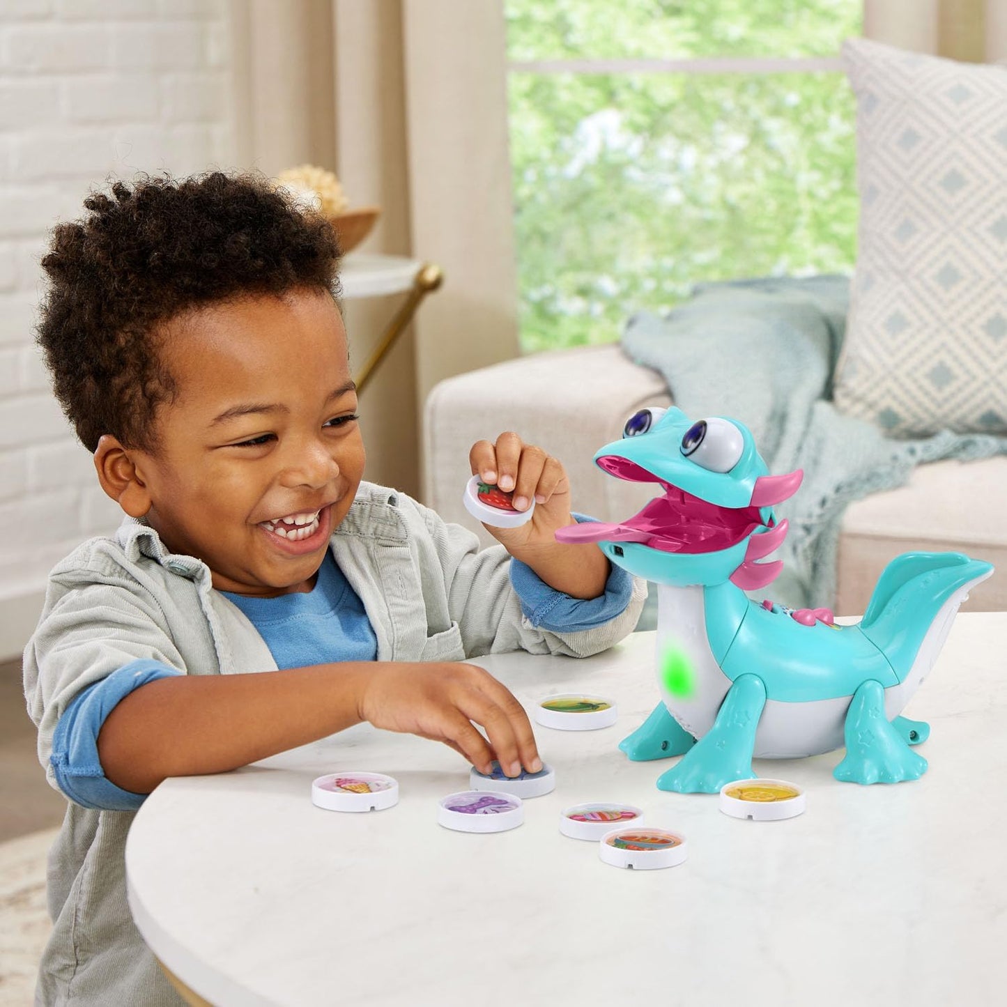 VTech Sandy Snacks-a-Lot Learning Toy for Toddlers | Interactive Feeding Dinosaur with Food Tokens, Lights, Sounds, Music & Early Learning Activities