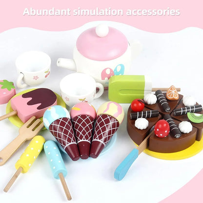 Sweet Treats Wooden Ice Cream & Tea Trolley – Pretend Play Cart for Kids - Jaiman Toys