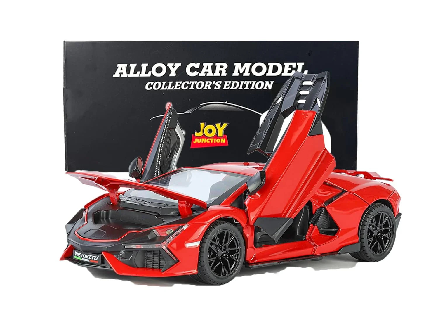 1:24 Lamborghini Street Car Die-Cast Metal Model – Pull Back Alloy Toy Car with Openable Doors, Light, Music & Display Bracket (Red) - Jaiman Toys