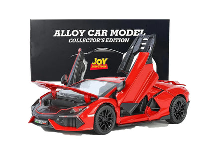 1:24 Lamborghini Street Car Die-Cast Metal Model – Pull Back Alloy Toy Car with Openable Doors, Light, Music & Display Bracket (Red) - Jaiman Toys