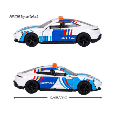 Majorette Porsche Taycan Turbo S Safety Car Diecast Model – 1:64 Scale Electric Sports Car with Moving Parts