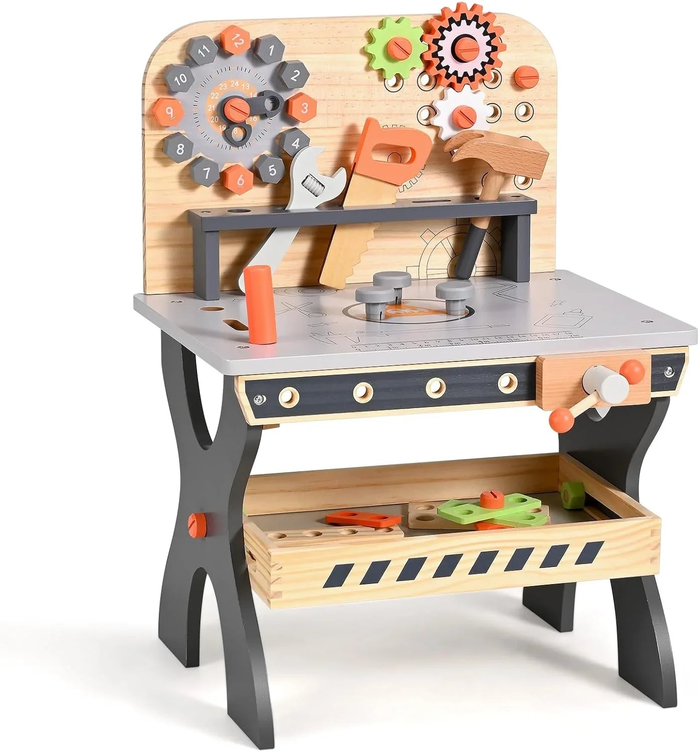 Junior Builders Wooden Tool Bench – Pretend Play Workstation with Tools for Kids, 3+ - Jaiman Toys