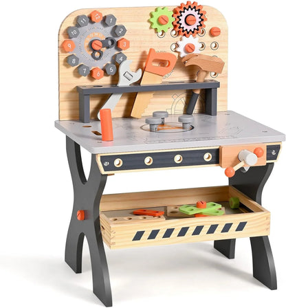Junior Builders Wooden Tool Bench – Pretend Play Workstation with Tools for Kids, 3+ - Jaiman Toys