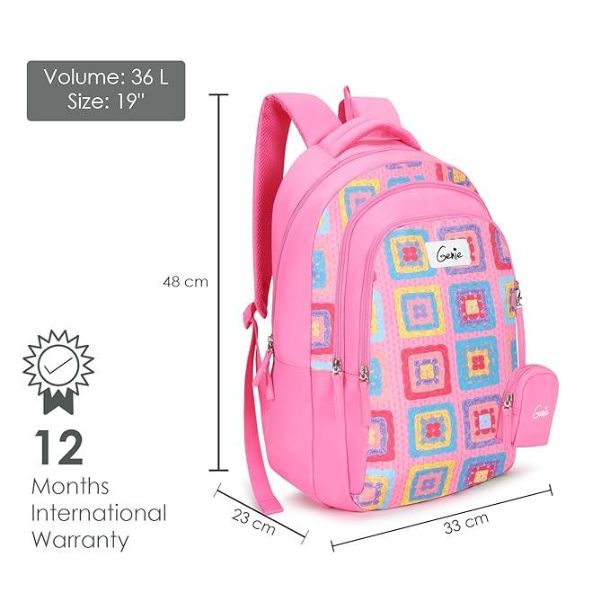 Genie Paige Backpack for Women – 19” | Lightweight, Water-Resistant & Spacious (36L) with Happy Pouch - Jaiman Toys