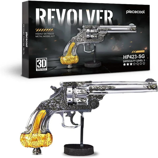 Piececool 3D Metal Puzzle Revolver Model Kit – 90 Pieces – Difficulty Level 3 – Stainless Steel DIY Display Model- Age 16+