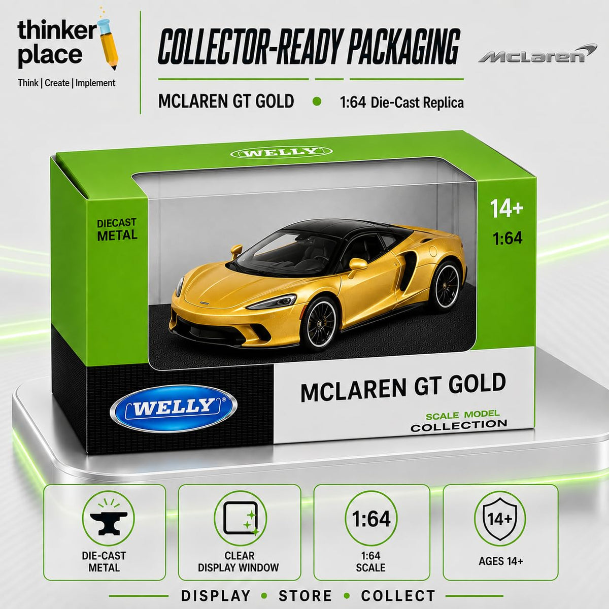 Welly 1:64 McLaren GT Gold Die-Cast Metal Model Car
